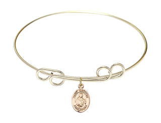 8 inch Round Double Loop Hamilton Gold Bangle Bracelet with a 14kt Gold Filled Saint Norbert of Xanten charm. Engraved Catholic Saint Jewelry