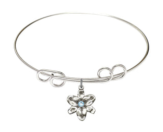 8 inch Round Double Loop Rhodium Bangle Bracelet with a Sterling Silver Chastity charm.
