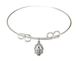 8 inch Round Double Loop Rhodium Bangle Bracelet with a Sterling Silver Miraculous charm.
