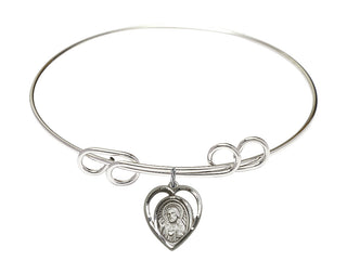 8 inch Round Double Loop Rhodium Bangle Bracelet with a Sterling Silver Scapular charm.