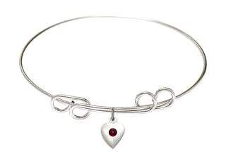 8 inch Round Double Loop Rhodium Bangle Bracelet with a Sterling Silver Heart charm.