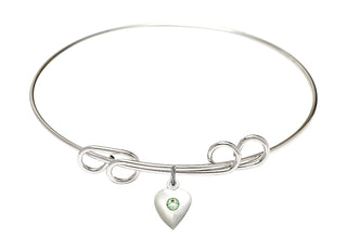 8 inch Round Double Loop Rhodium Bangle Bracelet with a Sterling Silver Heart charm.