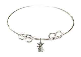 8 inch Round Double Loop Rhodium Bangle Bracelet with a Sterling Silver Littlest Angel charm.