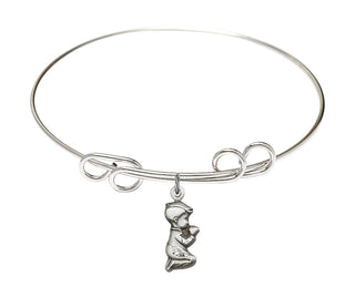 8 inch Round Double Loop Rhodium Bangle Bracelet with a Sterling Silver Praying Boy charm.