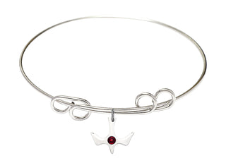8 inch Round Double Loop Rhodium Bangle Bracelet with a Sterling Silver Holy Spirit charm.