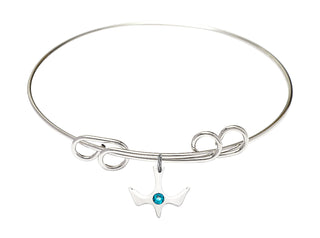 8 inch Round Double Loop Rhodium Bangle Bracelet with a Sterling Silver Holy Spirit charm.