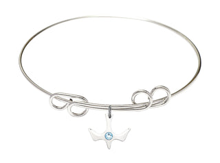 8 inch Round Double Loop Rhodium Bangle Bracelet with a Sterling Silver Holy Spirit charm.
