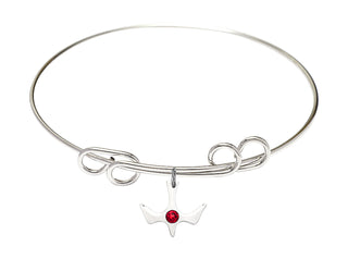 8 inch Round Double Loop Rhodium Bangle Bracelet with a Sterling Silver Holy Spirit charm.
