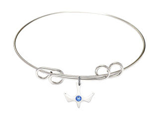 8 inch Round Double Loop Rhodium Bangle Bracelet with a Sterling Silver Holy Spirit charm.