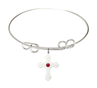 8 inch Round Double Loop Rhodium Bangle Bracelet with a Sterling Silver Cross charm.