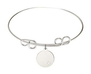 8 inch Round Double Loop Rhodium Bangle Bracelet with a Sterling Silver Plain Disc charm.
