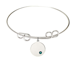 8 inch Round Double Loop Rhodium Bangle Bracelet with a Sterling Silver Plain Disc charm.