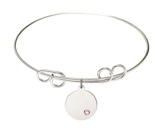 8 inch Round Double Loop Rhodium Bangle Bracelet with a Sterling Silver Plain Disc charm.