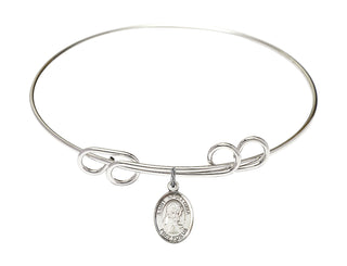 8 inch Round Double Loop Rhodium Bangle Bracelet with a Sterling Silver Saint Apollonia charm. Engraved Catholic Saint Jewelry