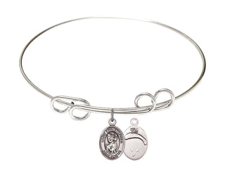 8 inch Round Double Loop Rhodium Bangle Bracelet with a Sterling Silver Saint Christopher/Paratroopers charm.