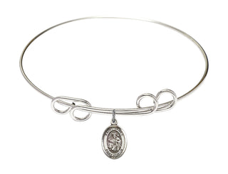 8 inch Round Double Loop Rhodium Bangle Bracelet with a Sterling Silver Saint James the Greater charm. Engraved Catholic Saint Jewelry