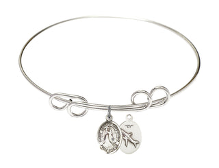 8 inch Round Double Loop Rhodium Bangle Bracelet with a Sterling Silver Saint Joseph of Cupertino charm.