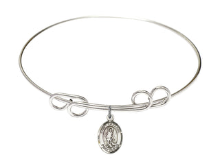 8 inch Round Double Loop Rhodium Bangle Bracelet with a Sterling Silver Saint Lazarus charm. Engraved Catholic Saint Jewelry