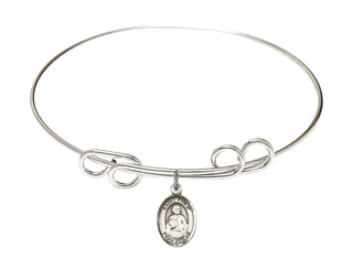 8 inch Round Double Loop Rhodium Bangle Bracelet with a Sterling Silver Saint Philip the Apostle charm. Engraved Catholic Saint Jewelry