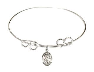 8 inch Round Double Loop Rhodium Bangle Bracelet with a Sterling Silver Saint Paul the Apostle charm. Engraved Catholic Saint Jewelry