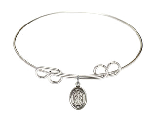 8 inch Round Double Loop Rhodium Bangle Bracelet with a Sterling Silver Saint Sophia charm. Engraved Catholic Saint Jewelry