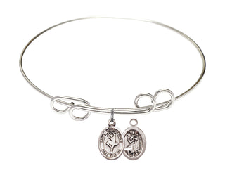 8 inch Round Double Loop Rhodium Bangle Bracelet with a Sterling Silver Saint Christopher/Dance charm.