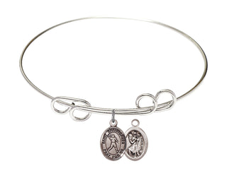 8 inch Round Double Loop Rhodium Bangle Bracelet with a Sterling Silver Saint Christopher/Football charm.