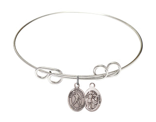 8 inch Round Double Loop Rhodium Bangle Bracelet with a Sterling Silver Saint Sebastian/Football charm.