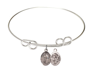 8 inch Round Double Loop Rhodium Bangle Bracelet with a Sterling Silver Saint Sebastian/Tennis charm.