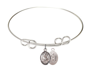 8 inch Round Double Loop Rhodium Bangle Bracelet with a Sterling Silver Saint Rita / Baseball charm.