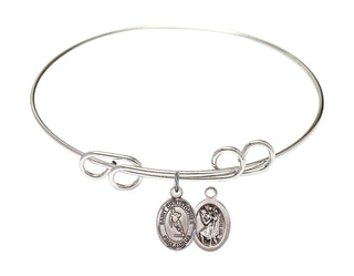 8 inch Round Double Loop Rhodium Bangle Bracelet with a Sterling Silver Saint Christopher / Rugby charm.