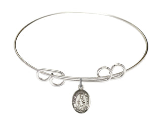 8 inch Round Double Loop Rhodium Bangle Bracelet with a Sterling Silver Saint Augustine of Hippo charm. Engraved Catholic Saint Jewelry