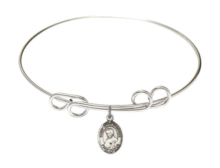 8 inch Round Double Loop Rhodium Bangle Bracelet with a Sterling Silver Saint John Neumann charm. Engraved Catholic Saint Jewelry