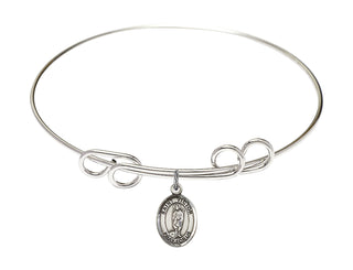 8 inch Round Double Loop Rhodium Bangle Bracelet with a Sterling Silver Saint Victor of Marseilles charm. Engraved Catholic Saint Jewelry