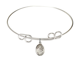 8 inch Round Double Loop Rhodium Bangle Bracelet with a Sterling Silver Saint Aloysius Gonzaga charm. Engraved Catholic Saint Jewelry