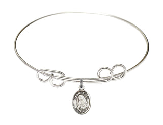 8 inch Round Double Loop Rhodium Bangle Bracelet with a Sterling Silver Saint Madeline Sophie Barat charm. Engraved Catholic Saint Jewelry
