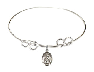 8 inch Round Double Loop Rhodium Bangle Bracelet with a Sterling Silver Saint Matilda charm. Engraved Catholic Saint Jewelry