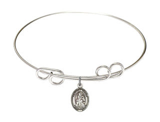 8 inch Round Double Loop Rhodium Bangle Bracelet with a Sterling Silver Saint Isaiah charm. Engraved Catholic Saint Jewelry