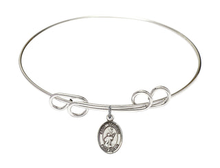 8 inch Round Double Loop Rhodium Bangle Bracelet with a Sterling Silver Saint Tarcisius charm. Engraved Catholic Saint Jewelry