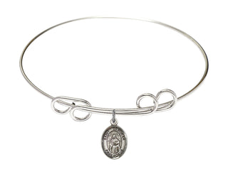 8 inch Round Double Loop Rhodium Bangle Bracelet with a Sterling Silver Saint Deborah charm. Engraved Catholic Saint Jewelry