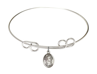 8 inch Round Double Loop Rhodium Bangle Bracelet with a Sterling Silver Saint Christina the Astonishing charm. Engraved Catholic Saint Jewelry