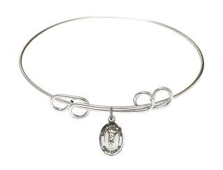 8 inch Round Double Loop Rhodium Bangle Bracelet with a Sterling Silver Saint Philip Neri charm.