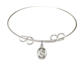 8 inch Round Double Loop Rhodium Bangle Bracelet with a Sterling Silver Saint Regis charm. Engraved Catholic Saint Jewelry