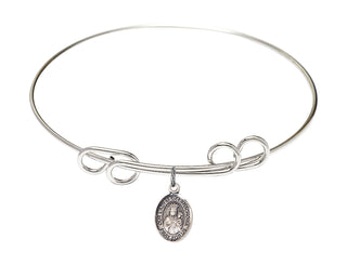 8 inch Round Double Loop Rhodium Bangle Bracelet with a Sterling Silver Our Lady of Czestochowa charm.