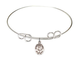 8 inch Round Double Loop Rhodium Bangle Bracelet with a Sterling Silver Guardian Angel/Dance charm.
