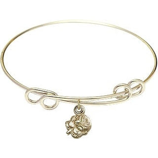 8 1/2 inch Round Double Loop Hamilton Gold Bangle Bracelet with a 14kt Gold Filled Rosebud charm.