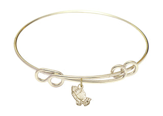 8 1/2 inch Round Double Loop Hamilton Gold Bangle Bracelet with a 14kt Gold Filled Praying Hands charm.