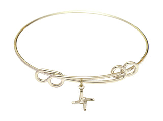 8 1/2 inch Round Double Loop Hamilton Gold Bangle Bracelet with a 14kt Gold Filled Saint Brigid Cross charm.