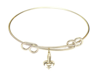 8 1/2 inch Round Double Loop Hamilton Gold Bangle Bracelet with a 14kt Gold Filled Fleur de Lis charm.
