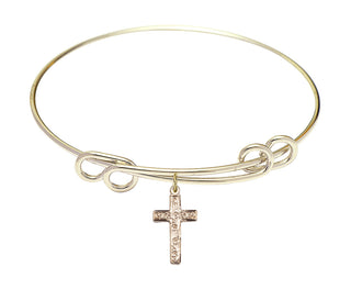 8 1/2 inch Round Double Loop Hamilton Gold Bangle Bracelet with a 14kt Gold Filled Cross charm.